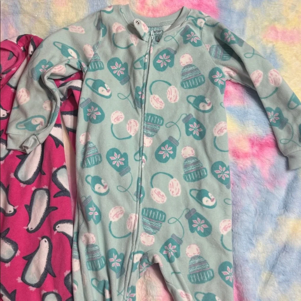 2/$10 5T Carter's Pink and Blue Penguin Footies pajamas
